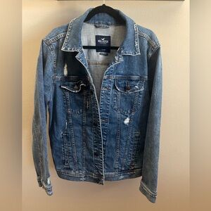 Hollister Men's Epic Flex Distressed Wash Blue Denim Jacket